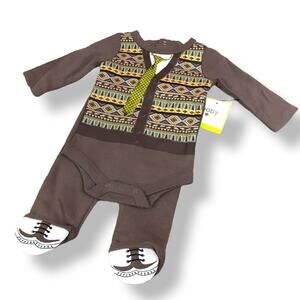 Baby Starters Boys Outfit Size 3 Months Tie Sweater Vest Wingtips Brown NEW